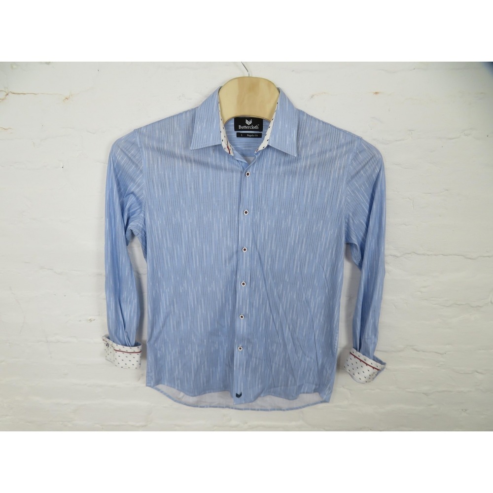 Buttercloth Shirt Mens Large Button Up Blue Striped Long Sleeve Stretch Casual